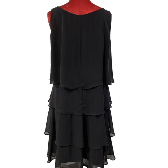 Dressbarn Collection Size 16 Black Cocktail Dress Chiffon Ruffles Sleeveless - Picture 4 of 10